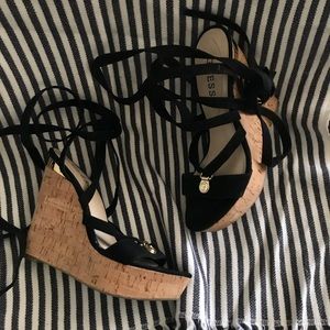 Black Strappy Wedge Heels